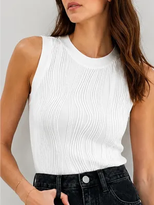 Commense Solid Wavy Textured Tank Top white large thumbnail 1