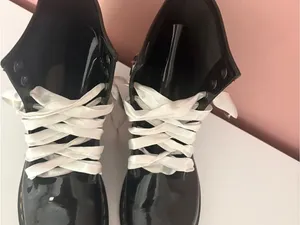 Dr. Martens Black Patent Leather Lace-Up Boots with White Laces thumbnail 3
