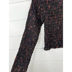 Open Edit Black Brown Ruche Smocked Long Sleeve Scoop Neck Crop Top Sz S thumbnail 4