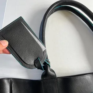 Black Deertan Cowhide Leather Tote Bag Teal Trim Classic‎ Minimalist Purse thumbnail 7