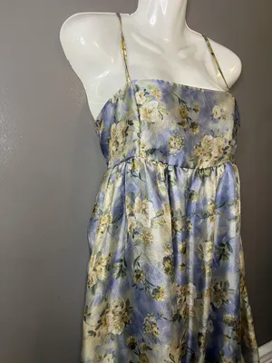 Wild Fable Dress Womens Small Blue Floral Satin Maxi Sundress Ruffle Hem thumbnail 4
