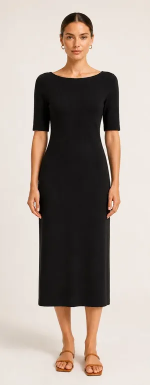 Theory Black Knit Midi Dress Open Back Cutout Minimalist Sheath S thumbnail 1