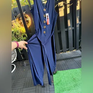 Nina Leonard Women's V-Neck Cropped Navy Sleeveless Jumpsuit Size 1X NWT thumbnail 4