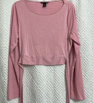 Victorias Secret Baby Light Pink Wrap Tie Crop Top‎ Ribbed Balletcore Size XL thumbnail 1