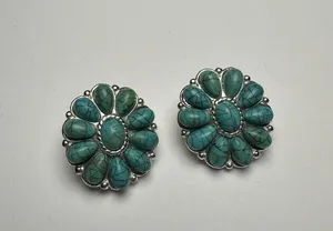 Avon Silver Tone & Blue Turquoise Color Pierced Earrings thumbnail 1