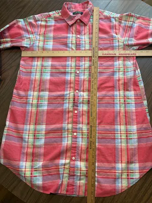 Lauren Ralph Lauren Medium Coral Pink Plaid Button Up Tunic Top or Nightgown thumbnail 6