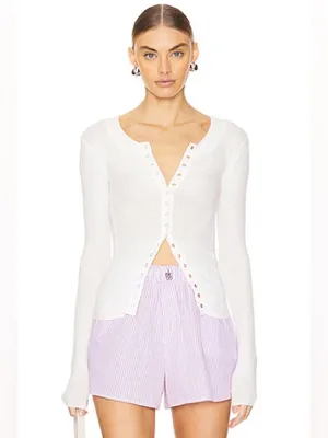 Free People Going Places Cardi waffle knit Ivory Intimately FP long sleeve top thumbnail 5