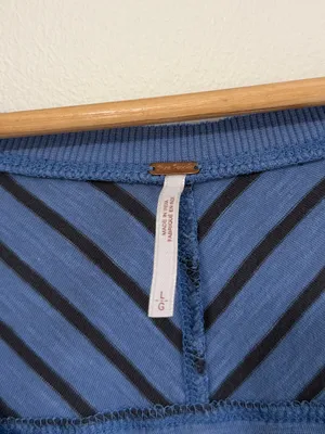 Free People Striped Blue Long Sleeve Top Size Large Shirt Boho Cotton thumbnail 3