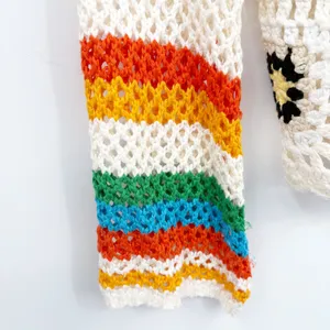 Womens Boho Granny Square Rainbow Crochet Festival Open Knit Cardigan Size S‎ thumbnail 3