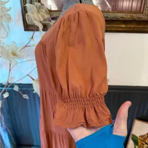 Bohme Bohemian Danae Tiered Camel Brown Midi Dress Sz Small 🍄 thumbnail 6