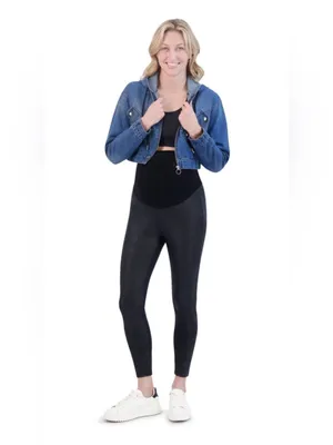 Time and Tru Black Faux-Leather Maternity Leggings thumbnail 2