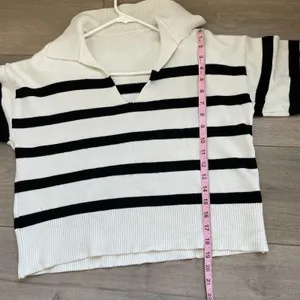 BERSHKA White Navy Blue Striped V Neck Sweater Sailor Summer Size M womens thumbnail 2