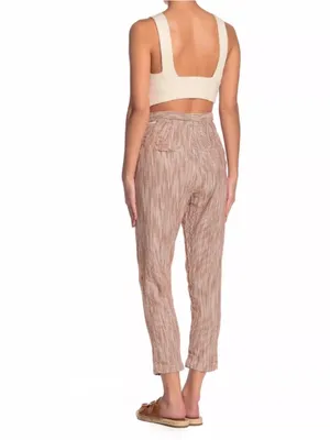 FREE PEOPLE Caraway Tapered Striped Cotton Pants Size 4 NWT Boho Coastal Casual thumbnail 2