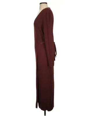 Arket Ribbed Wrap Midi Dress Viscose Blend Deep Brown S Office Casual thumbnail 6