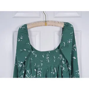 Abercrombie & Fitch Floral Babydoll Mini Dress Size LT Green Romantic Whimsical thumbnail 6