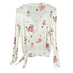 NWT Abercrombie & Fitch Women's White Floral Long Sleeve Top‎ Small Wrap Tie thumbnail 3
