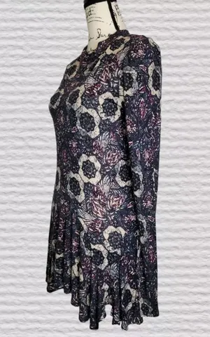Free People MED Plum Floral ANNABELLE TUNIC Top Mini Dress Open Back Boho Sexy thumbnail 3