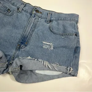 The Vintage Shop George High Waisted Rigid Denim Rolled Hem Distressed Cutoff Denim Shorts 32 Y2K thumbnail 3