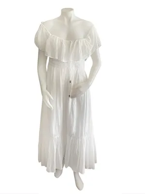 MAJORELLE White Selvaggia Midi Dress Tiered Ruffle Off The Shoulder Size Medium thumbnail 3