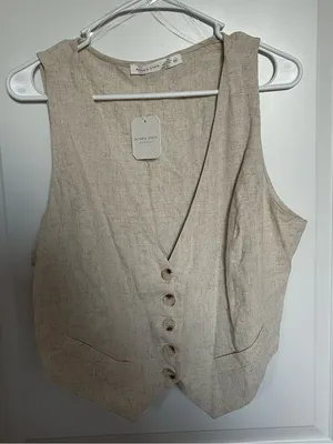 NEW Altar’d State Ivory Linen Blend Button Vest Top Size XXL NWT thumbnail 2
