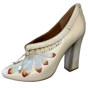 Tory Burch Yuma Fringe Feather Heel 7.5 Folk Art Block‎ Pump thumbnail 8
