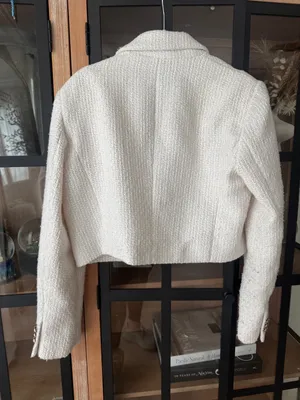 Zara tweed blazer jacket cropped textured ecru double breasted tailored thumbnail 4