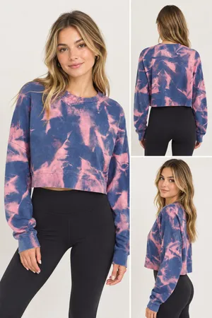 Alo Yoga Cropped Sweatshirt Size XS with CUSTOM Bleach Tie Dye Pullover thumbnail 2
