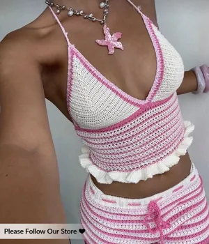 Two-Piece Pink Beach Crochet Set thumbnail 1