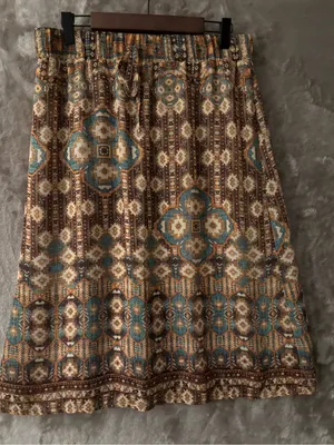 Lapis Geometric Pattern Midi Skirt Women’s Size L Brown and Teal thumbnail 4