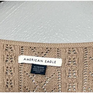 American Eagle Crochet Knit Sweater Size XL Tan Pointelle Boho Romantic Y2K thumbnail 6