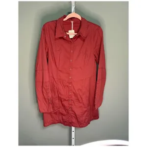 Free People Thea Mini Shirt Dress Pink Cinnamon‎ Rust Button Front NWT M thumbnail 2