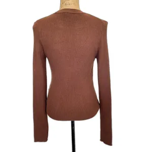 NA-KD Ribbed Knitted Round Neck Sweater Brown Neutral Stretch Size‎ Large thumbnail 3