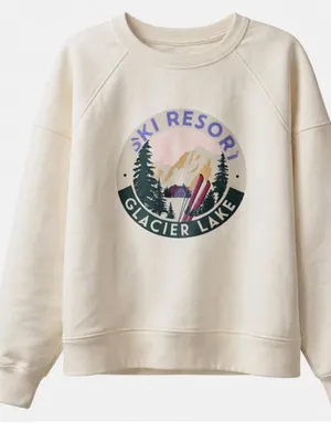 NEW LOU & GREY Ski Resort Glacier Lake Crewneck Sweatshirt Ivory Oversized L thumbnail 2
