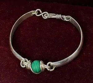 Sterling Silver Malachite Hook Bracelet  thumbnail 1