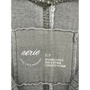 Aerie Wonder Textured V-Neck Sweatshirt Gray Small Oversized Waffle Knit Lounge thumbnail 5