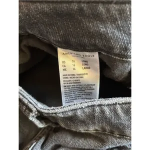 American Eagle Wide Leg Cargo Jeans Black High Rise Raw Hem 16 Long thumbnail 4