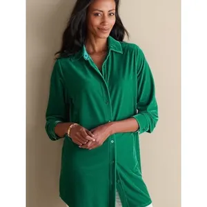Soft Surroundings Green Velvet Button Up Blouse Sz.L thumbnail 2