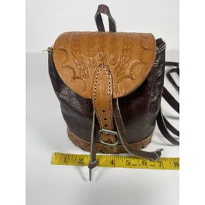 Brown/Tan Floral Tooled Embossed Mini Backpack Drawstring Flap Buckle Silver thumbnail 6