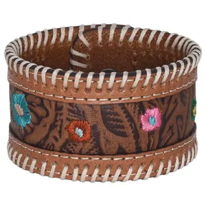 Justin Boots NWT Justin Brown Tooled Leather Cuff Bracelet with Floral Embroidery thumbnail 1