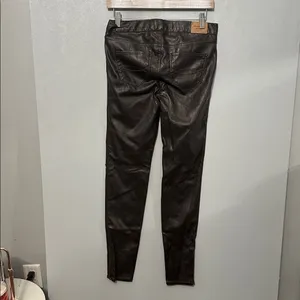 Abercrombie & Fitch Womens Faux Leather Skinny Pants Dark Brown Ankle Zip 4 W27 thumbnail 5