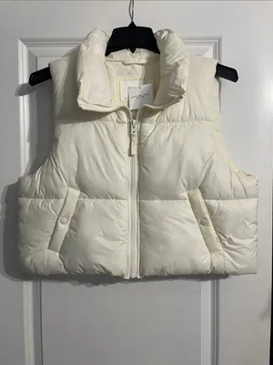 NEW! Cropped American Eagle Cream Puffer Vest Size XL NWT thumbnail 5