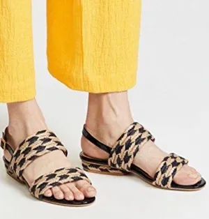 Tory Burch Lola Flat Sandals Jute Woven Nautical Summer Navy Coastal Resort Wear thumbnail 1