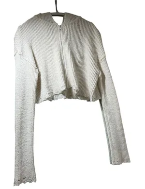 Moon & Madison Knit Hooded Zip Sweater in Off-White L 12-14 EUC thumbnail 1
