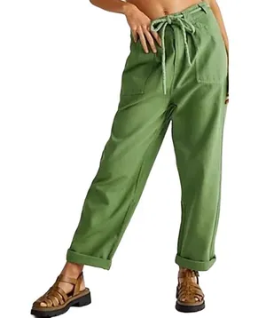 Free People Lights Down Rolled Tapered Leg Pants Relaxed Fit Belted Green Large thumbnail 1