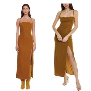 $426 Staud Women's Brown Bellamy Lace-Up Back Velvet Midi Dress Size Small thumbnail 2