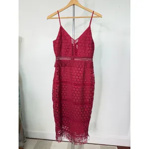 Saylor Margot Dress Lipstick‎ Red Lace Crochet Fringe thumbnail 2
