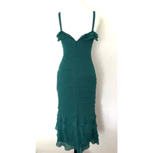 Gilar VTG Green Chiffon Silk Mermaidcore Whimsical Flounce Strap Dress 8 -Stain thumbnail 3
