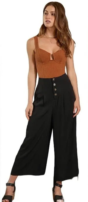 Lulu's Stroll on Over Black Button-Front Wide Leg Pants Size M thumbnail 1