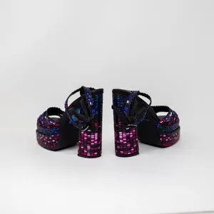 NEW Azalea Wang Birch Rhinestone Embellished Platform Block High Heel Sandals 7 thumbnail 3