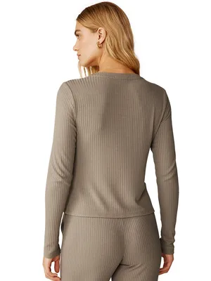 Beyond Yoga Well Traveled Ribbed Lounge Cardigan Taupe Tan Small thumbnail 2